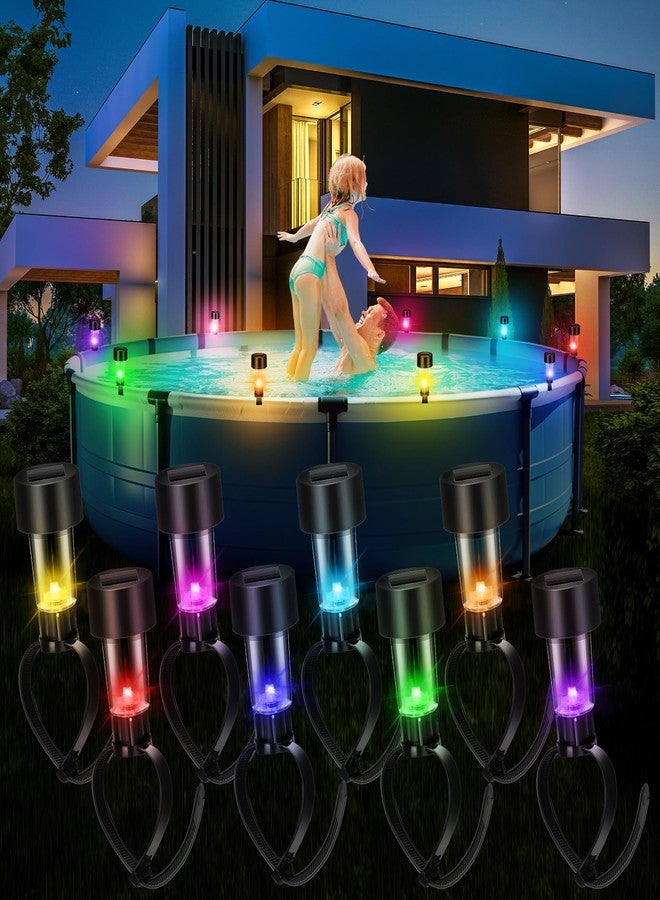 Baquler Pool Solar Lights for Framed Above Ground Pools Waterproof Solar Light Outdoor Swimming Pool Fence Decorations Pool Accessories Night Lights (Colorful Light,8 Pcs) - Image 1