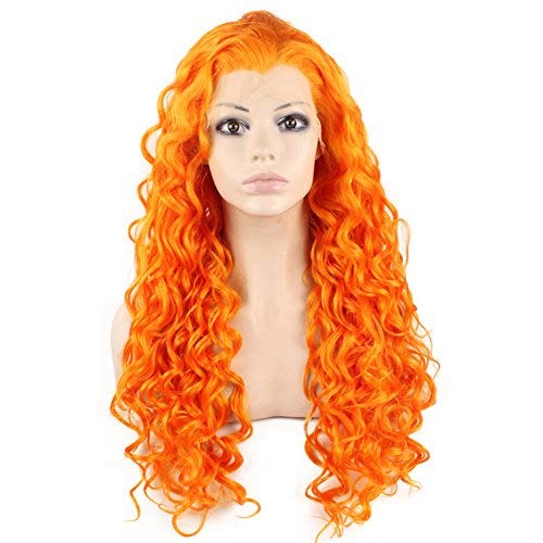 Mxangel Long Curly Heat Resistant Synthetic Lace Front Wig orange