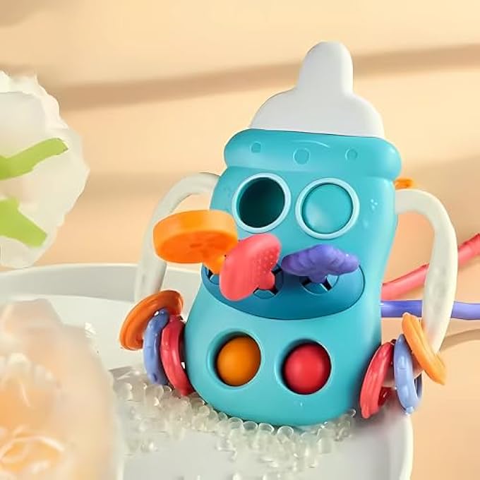 BABY SENSORY PULL TOY  18M+ SOFT SILICONE BOTTLE SHAPE WITH STRING, GRIPPING, PUSH & PULL PLAY  EARLY EDUCATION TOY FOR TODDLERS (BLUE) - Image 5