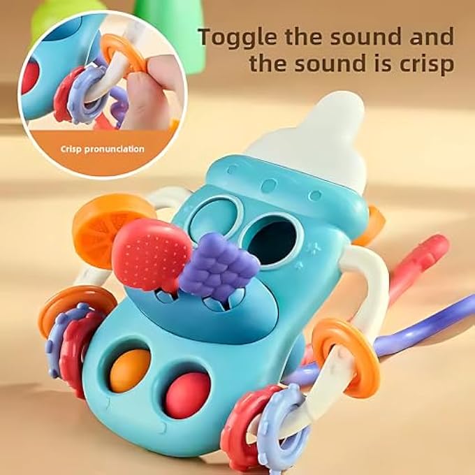BABY SENSORY PULL TOY  18M+ SOFT SILICONE BOTTLE SHAPE WITH STRING, GRIPPING, PUSH & PULL PLAY  EARLY EDUCATION TOY FOR TODDLERS (BLUE) - Image 4