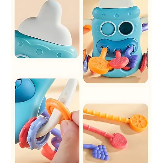 BABY SENSORY PULL TOY  18M+ SOFT SILICONE BOTTLE SHAPE WITH STRING, GRIPPING, PUSH & PULL PLAY  EARLY EDUCATION TOY FOR TODDLERS (BLUE) - Image 3