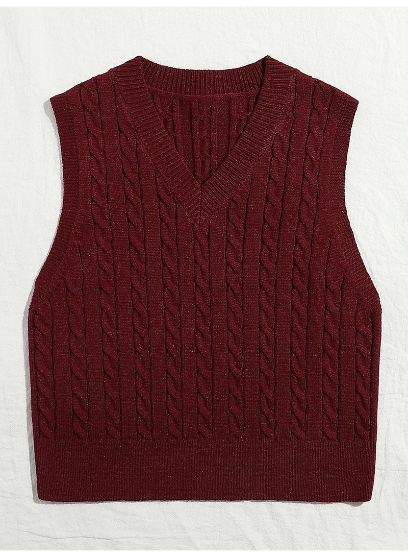 NIBEMINENT Sweater European and American Women's Knitted Waistcoat Pullover V-neck Vest Sweater Top for Women - Image 1