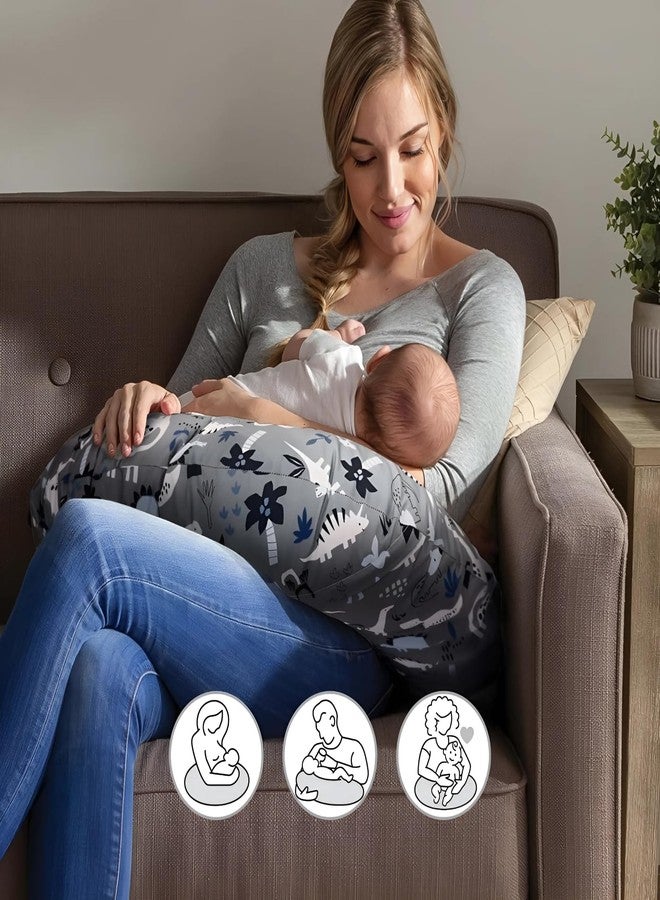 وسادة رضاعة الأطفال من ويندسون كرافت مع غطاء قابل للفصل وحزام أمان | وسادة رضاعة طبيعية | وسادة رضاعة (ديناصورات رمادية) - Image 4
