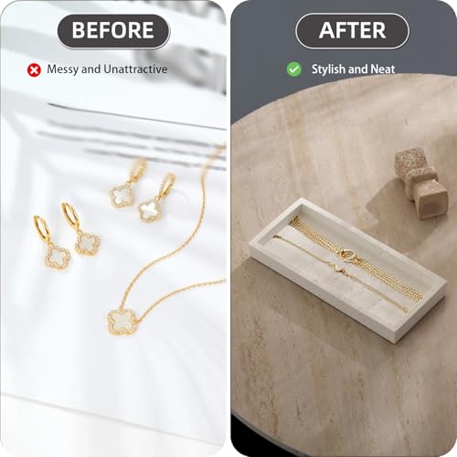 Haocoott Jewelry Tray Bathtub, Resin Stone Look Decorative Perfume Tray, Bathroom Marble Vanity Organizer Plate Holder for Ring Soap Towel Small Things on Kitchen Sink Countertop (Off White, Small) - Image 3