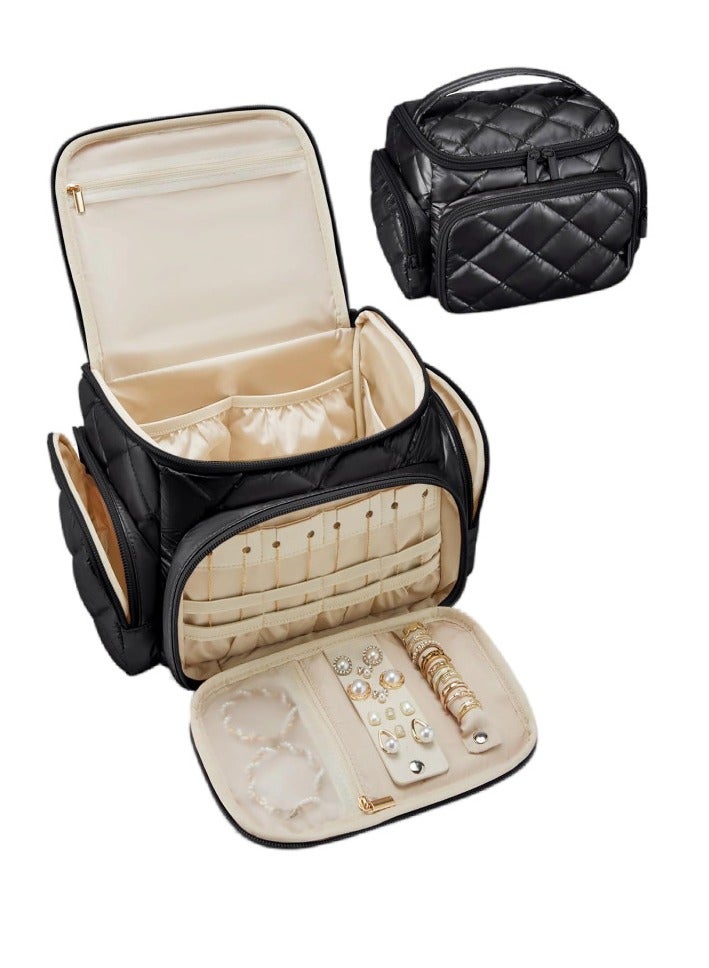 general Large Capacity Premium Sense Multifunctional Women's Cosmetic Bag Jewelry Quilting Large Capacity Storage Box (Black) - Image 1