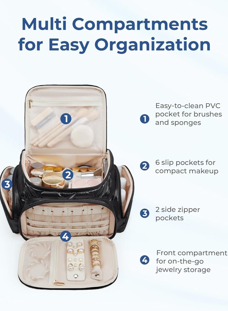 general Large Capacity Premium Sense Multifunctional Women's Cosmetic Bag Jewelry Quilting Large Capacity Storage Box (Black) - Image 2