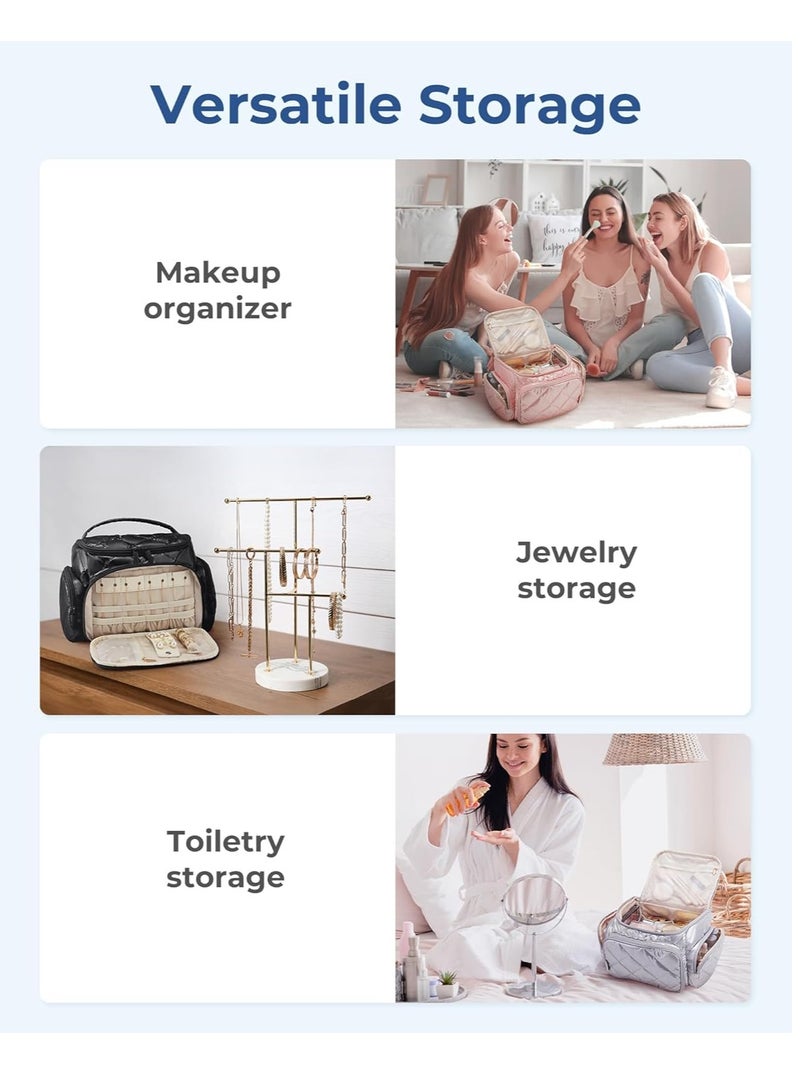 general Large Capacity Premium Sense Multifunctional Women's Cosmetic Bag Jewelry Quilting Large Capacity Storage Box (Black) - Image 3