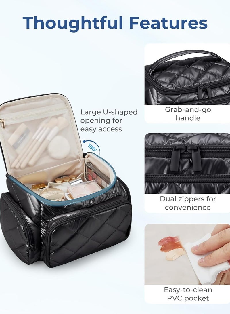 general Large Capacity Premium Sense Multifunctional Women's Cosmetic Bag Jewelry Quilting Large Capacity Storage Box (Black) - Image 5