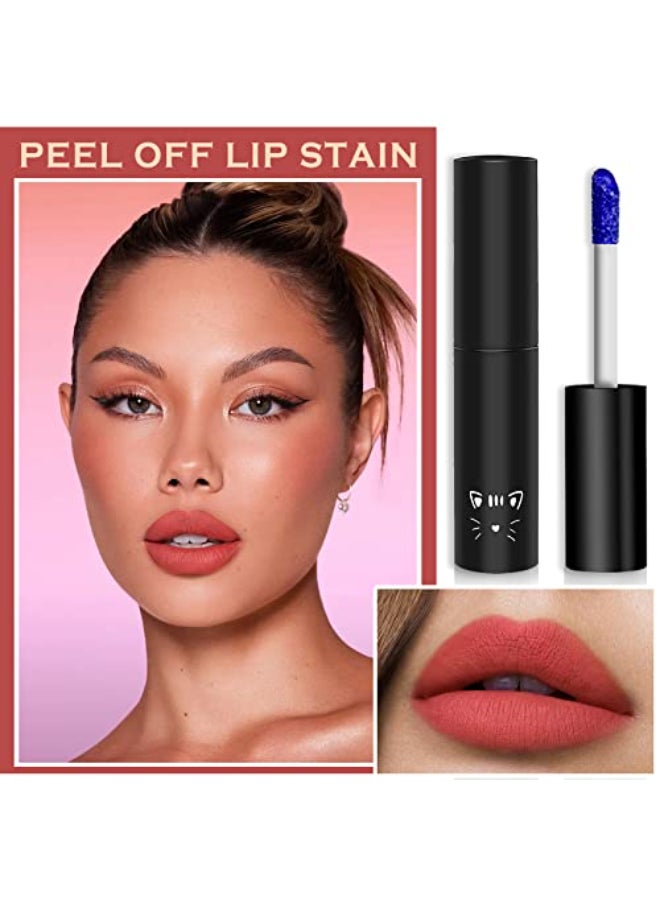 QIUFSSE Peel Off Lip Stain Lip Tint Matte Liquid Lipstick Nude Lip Gloss Long Lasting Waterproof Lip Tint Stain Nonstick Cup Peel Off Lipstick Lip Makeup for Women Girls 02 - Image 3