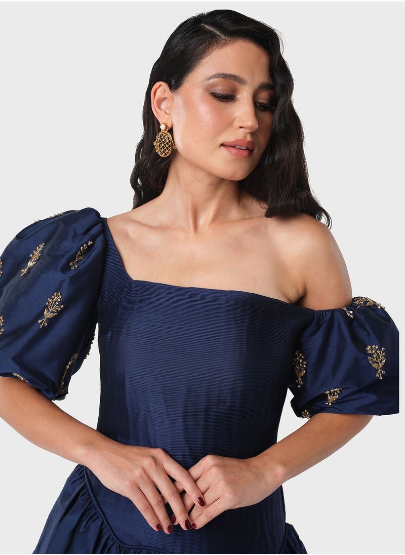 Threadz by Ajooni - Pleated Bodice Asymmetric Neck Dress - Image 1