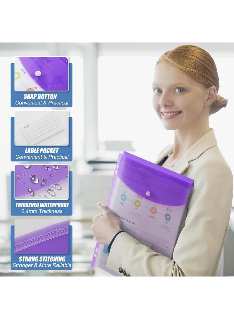 PAPERSAY 12 Pack A4 Plastic Expanding File Folder,Binder Pocket Organizer Folder,Binder Folders with Snap Button and Label,Large Capacity Clear Plastic Envelopes Document Folder for School Home Office - Image 4