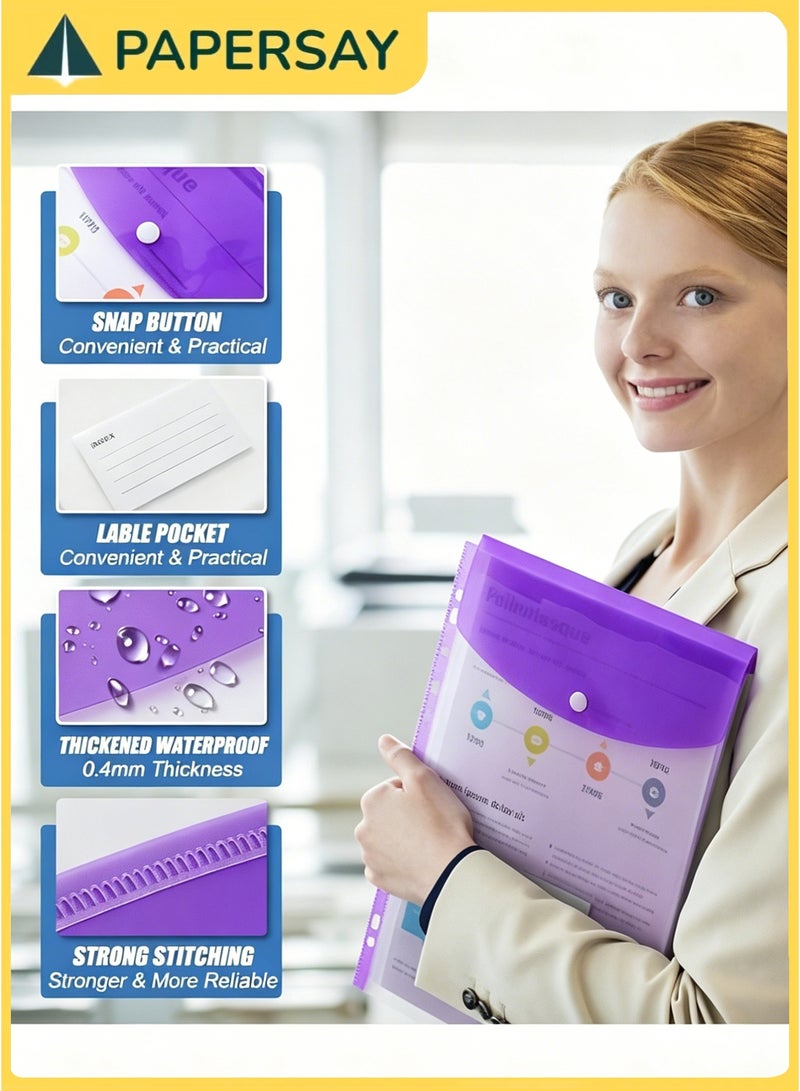 PAPERSAY 12 Pack A4 Plastic Expanding File Folder,Binder Pocket Organizer Folder,Binder Folders with Snap Button and Label,Large Capacity Clear Plastic Envelopes Document Folder for School Home Office - Image 5
