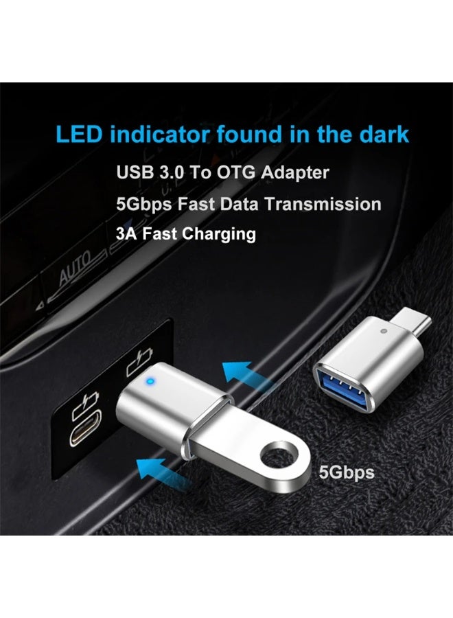 OTG High-Speed Type-C to USB 3.0 OTG Converter with LED Light for Android & Laptops - Grey - Image 2