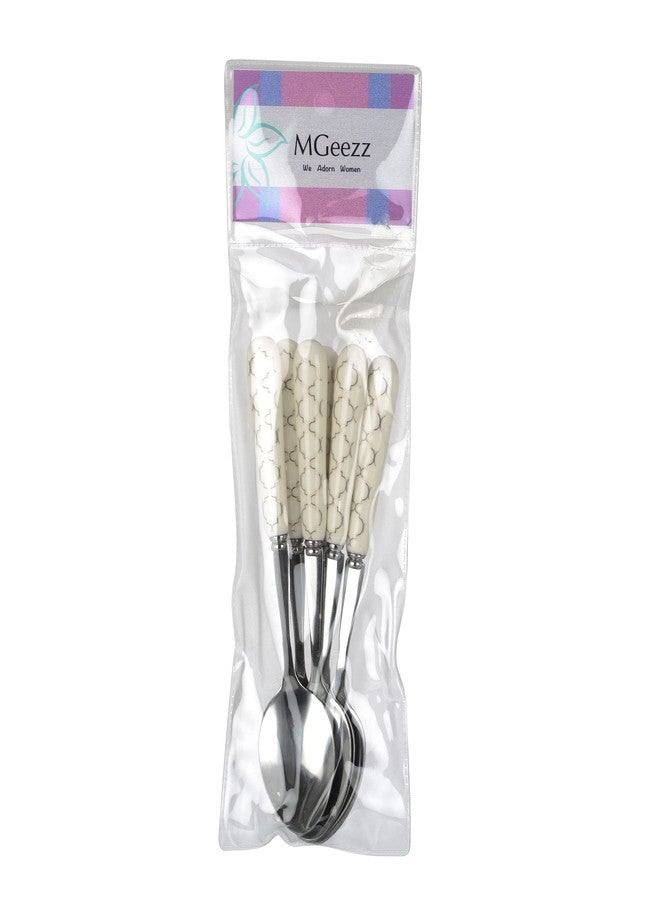 MGeezz Stainless Steel Spoons Set for Home Kitchen & Restaurant Cutlery Dinner Table Bouillon Spoon Oval Edge with Ceramic Handle Tableware Serving Spoons (Small Spoon Set of 6) - Image 5