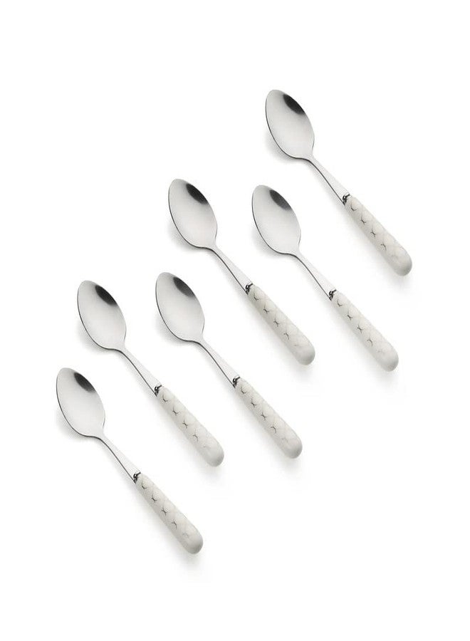 MGeezz Stainless Steel Spoons Set for Home Kitchen & Restaurant Cutlery Dinner Table Bouillon Spoon Oval Edge with Ceramic Handle Tableware Serving Spoons (Small Spoon Set of 6) - Image 1