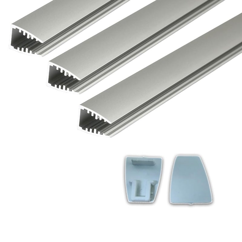 Abaj Lighting Aluminium LED 1Meter 8mm Glass Profiles for Ceilings and Walls Wall Mounted Home Kitchen Indoor Outdoor Profile with End Caps for LED Strip Light 21x17mm Pack of 3 - Image 1
