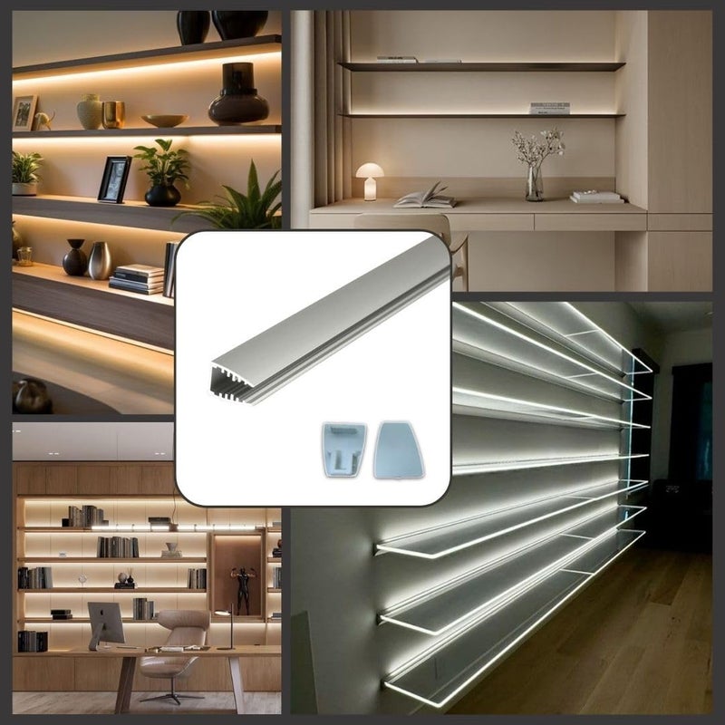 Abaj Lighting Aluminium LED 1Meter 8mm Glass Profiles for Ceilings and Walls Wall Mounted Home Kitchen Indoor Outdoor Profile with End Caps for LED Strip Light 21x17mm Pack of 3 - Image 3