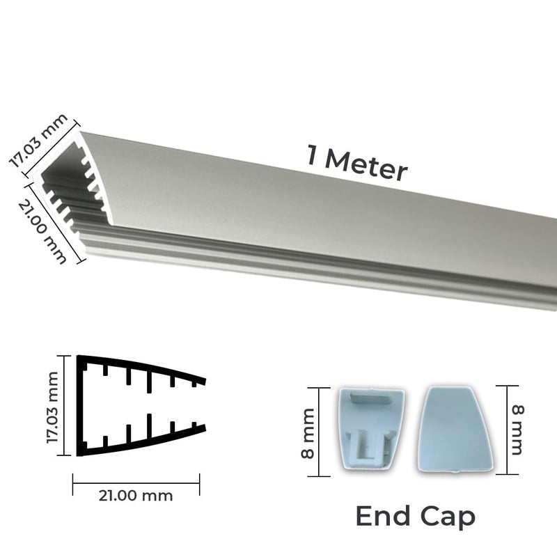 Abaj Lighting Aluminium LED 1Meter 8mm Glass Profiles for Ceilings and Walls Wall Mounted Home Kitchen Indoor Outdoor Profile with End Caps for LED Strip Light 21x17mm Pack of 3 - Image 2
