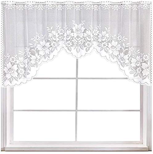WUBODTI White Lace Swag Curtains for Kitchen, Sheer Floral Embroidery Window Valances Hollow Knitted Home Decor Lace Valance Curtains for Living Room Bathroom Cafe Small Windows, 63" Wx24”L - Image 1