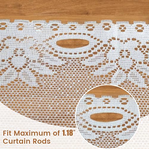 WUBODTI White Lace Swag Curtains for Kitchen, Sheer Floral Embroidery Window Valances Hollow Knitted Home Decor Lace Valance Curtains for Living Room Bathroom Cafe Small Windows, 63" Wx24”L - Image 4
