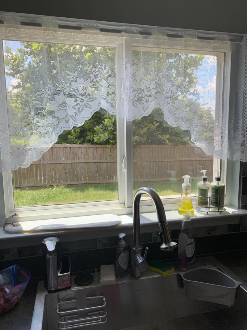 WUBODTI White Lace Swag Curtains for Kitchen, Sheer Floral Embroidery Window Valances Hollow Knitted Home Decor Lace Valance Curtains for Living Room Bathroom Cafe Small Windows, 63" Wx24”L - Image 2