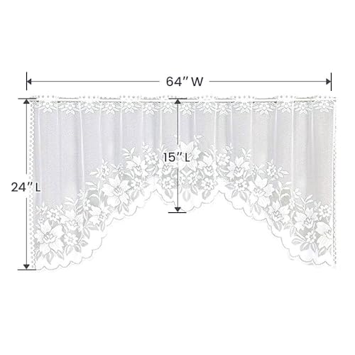 WUBODTI White Lace Swag Curtains for Kitchen, Sheer Floral Embroidery Window Valances Hollow Knitted Home Decor Lace Valance Curtains for Living Room Bathroom Cafe Small Windows, 63" Wx24”L - Image 3