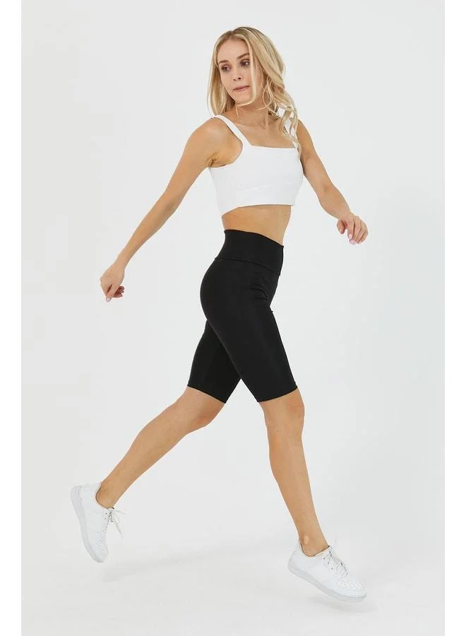 Women's Black High Waist Short Leggings.