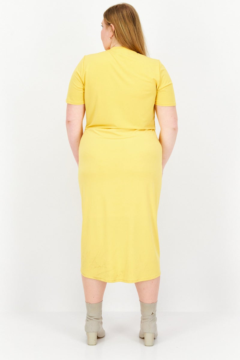 Nina Parker Women Plus Size Solid Faux-Wrap Dress, Yellow  - Image 2