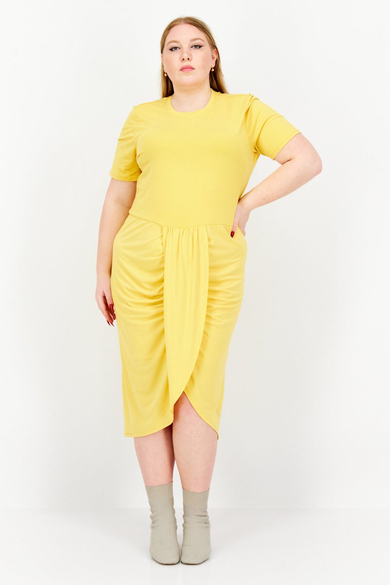 Nina Parker Women Plus Size Solid Faux-Wrap Dress, Yellow  - Image 1
