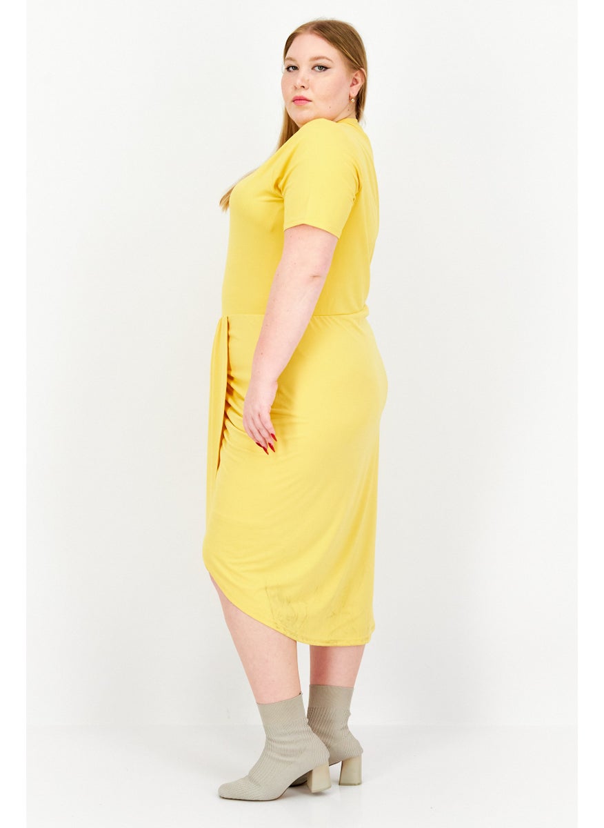 Women Plus Size Solid Faux-Wrap Dress, Yellow - pzsku/ZB0E0D1258684532E80F9Z/45/_/1737987107/7d9de9ed-4878-4f7f-993b-c16b1d7f8074