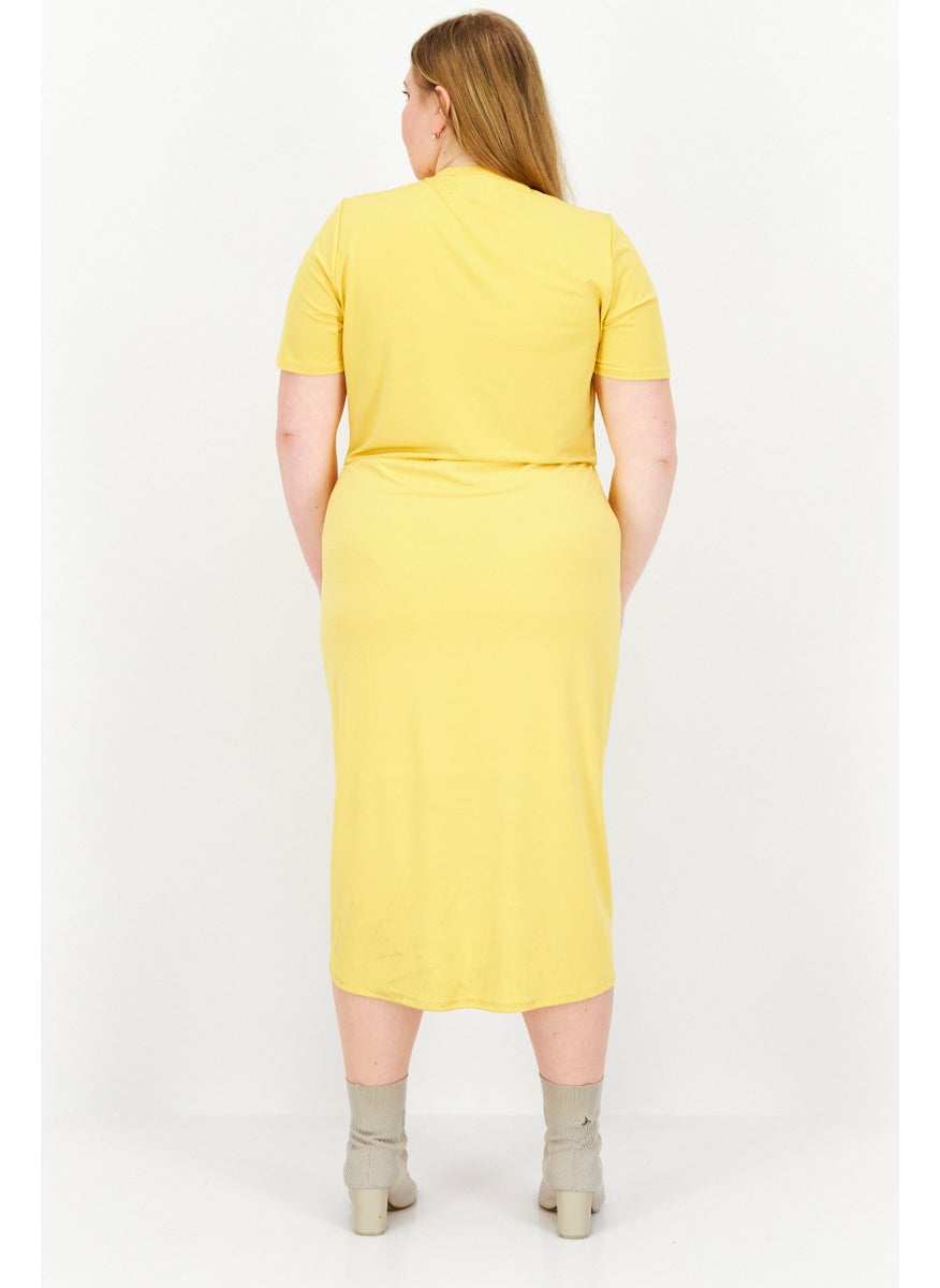 Women Plus Size Solid Faux-Wrap Dress, Yellow - pzsku/ZB0E0D1258684532E80F9Z/45/_/1737987167/426eaa62-0336-48c2-b6d1-969ed7f09c7b