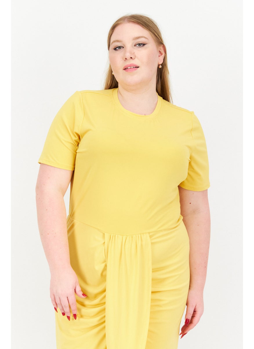 Women Plus Size Solid Faux-Wrap Dress, Yellow - pzsku/ZB0E0D1258684532E80F9Z/45/_/1737987179/ce4f6cb2-71b7-4476-9618-170cd6d6a6a2