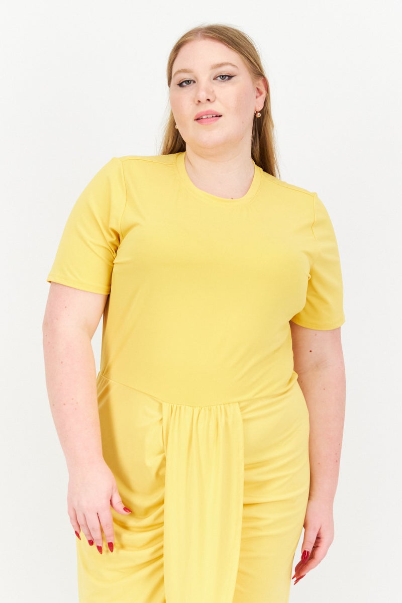 Nina Parker Women Plus Size Solid Faux-Wrap Dress, Yellow  - Image 3