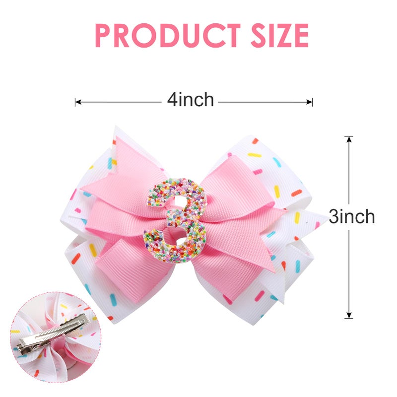 Fancheer 2Pcs Birthday Hair Bow for Baby Girls 2 3 4 5 6 7 Years Sprinkle Decorations Confetti Ice Cream Party Pink Pigtail Hair Accessories for Three 3rd Third Birthday - Image 2