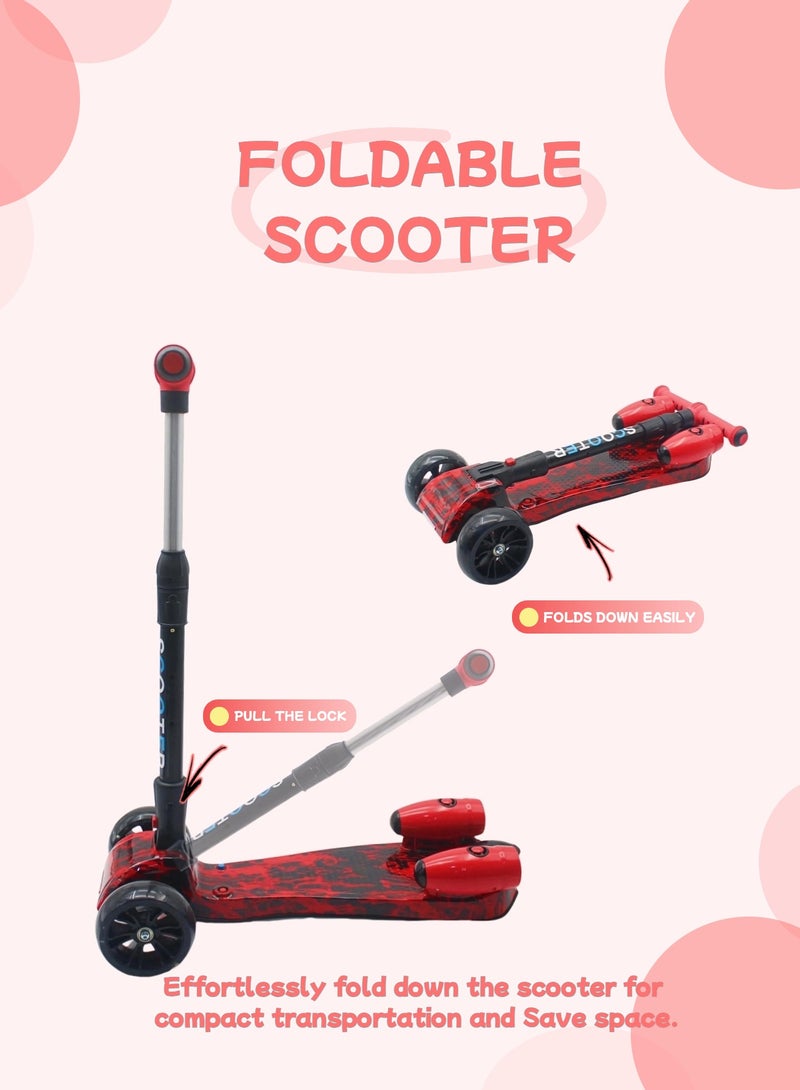 إيزي فيتشور سكوتر أطفال سهل التوجيه بتقنية بلوتوث مع مكبر صوت بلوتوث وعجلات LED وتأثير رذاذ دخان - سكوتر بثلاث عجلات للأعمار من 3 إلى 14 عامًا، قابل لتعديل الارتفاع وقابل للطي - Image 4