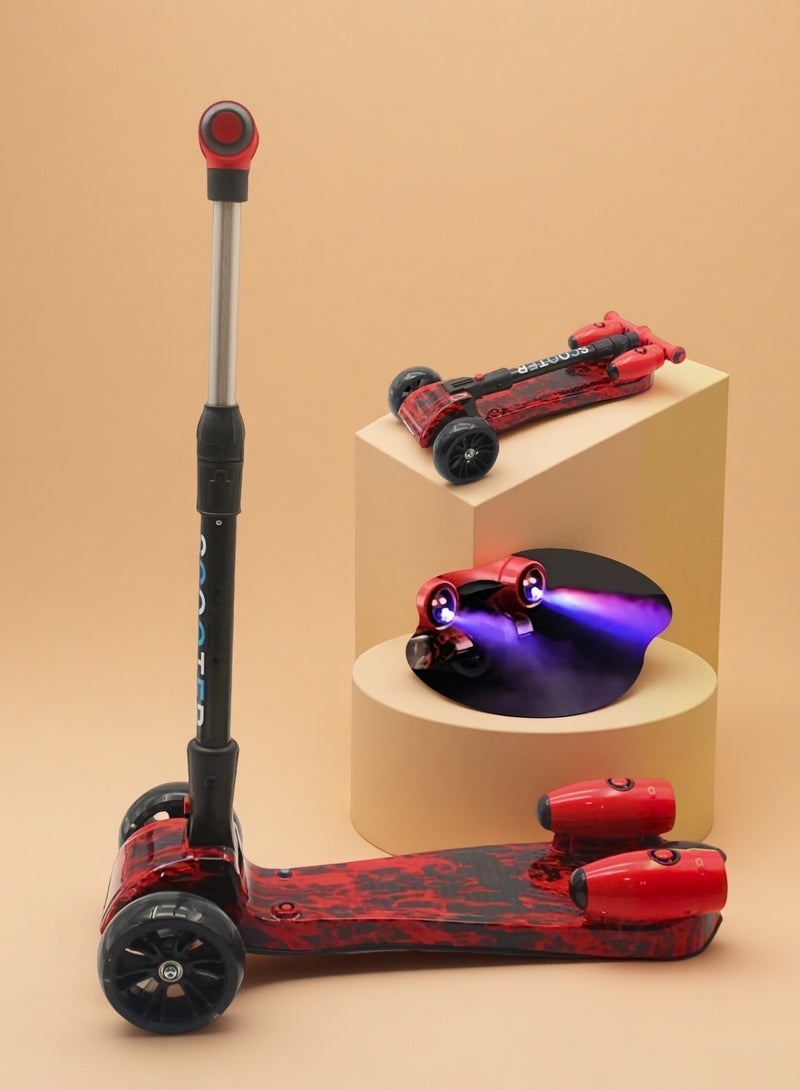 إيزي فيتشور سكوتر أطفال سهل التوجيه بتقنية بلوتوث مع مكبر صوت بلوتوث وعجلات LED وتأثير رذاذ دخان - سكوتر بثلاث عجلات للأعمار من 3 إلى 14 عامًا، قابل لتعديل الارتفاع وقابل للطي - Image 1