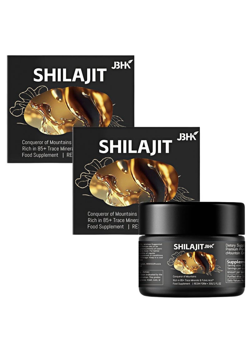 شيلاجيت آر إكس عبوة من قطعتين من راتنج شيلاجيت الهيمالايا النقي عالي الفعالية، درجة ذهبية، للرجال والنساء | 75 حصة لتعزيز الطاقة ودعم المناعة، 85+ معادن نادرة، 75%+ حمض الفولفيك - Image 1