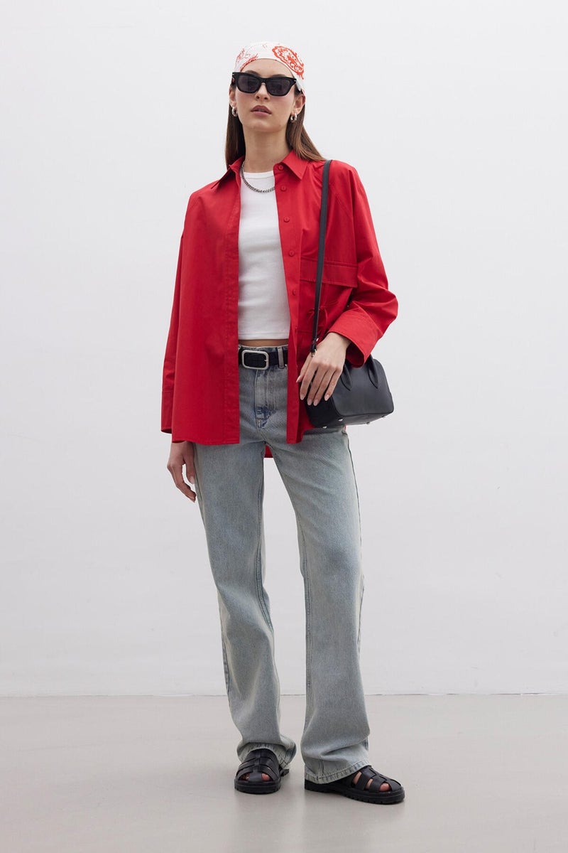 Manuka Pocket Tie Detail Shirt Red  - Image 1