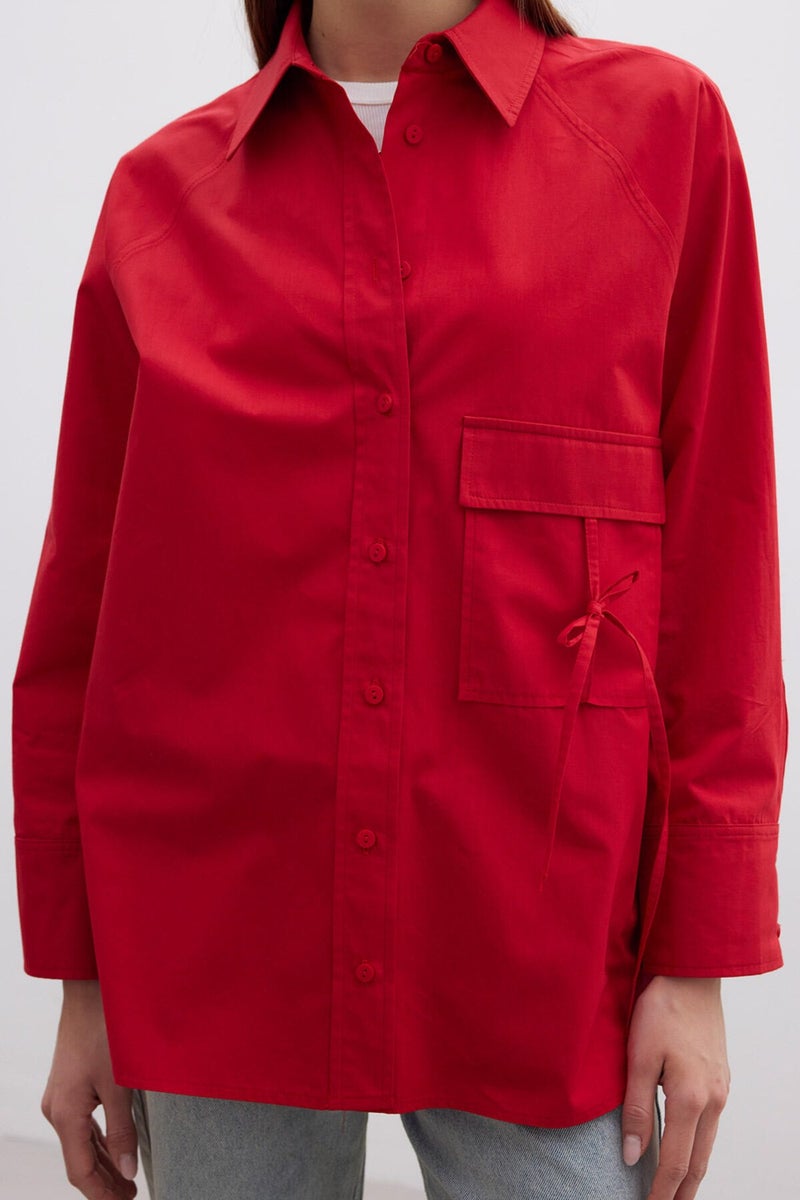 Manuka Pocket Tie Detail Shirt Red  - Image 4