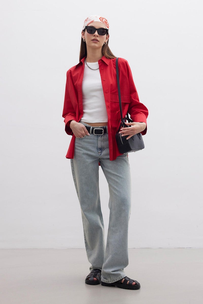Manuka Pocket Tie Detail Shirt Red  - Image 5