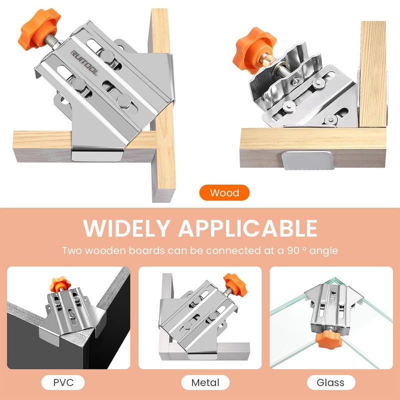 NIKTION 2Pcs Woodworking Right Angle Clamps Open Mouth Right Angle Clamps Adjustable Woodwork Right Angle Clamps Corner Clamp Stainless Steel Corner Clamps - Image 4