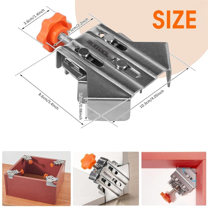 NIKTION 2Pcs Woodworking Right Angle Clamps Open Mouth Right Angle Clamps Adjustable Woodwork Right Angle Clamps Corner Clamp Stainless Steel Corner Clamps - Image 2