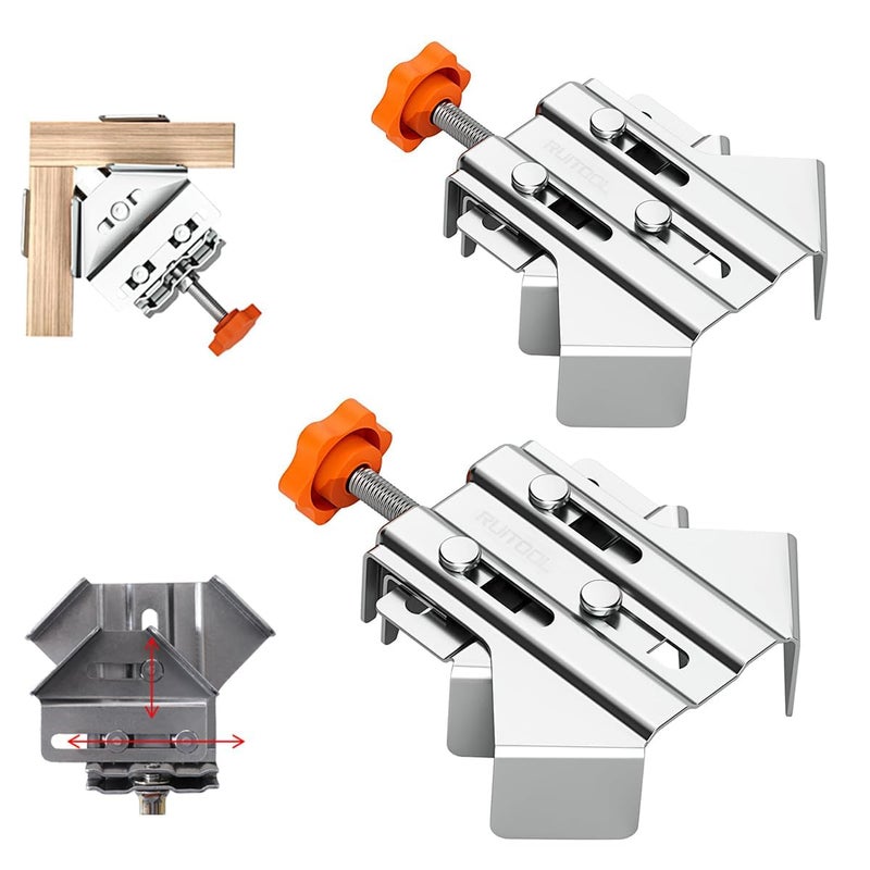 NIKTION 2Pcs Woodworking Right Angle Clamps Open Mouth Right Angle Clamps Adjustable Woodwork Right Angle Clamps Corner Clamp Stainless Steel Corner Clamps - Image 1