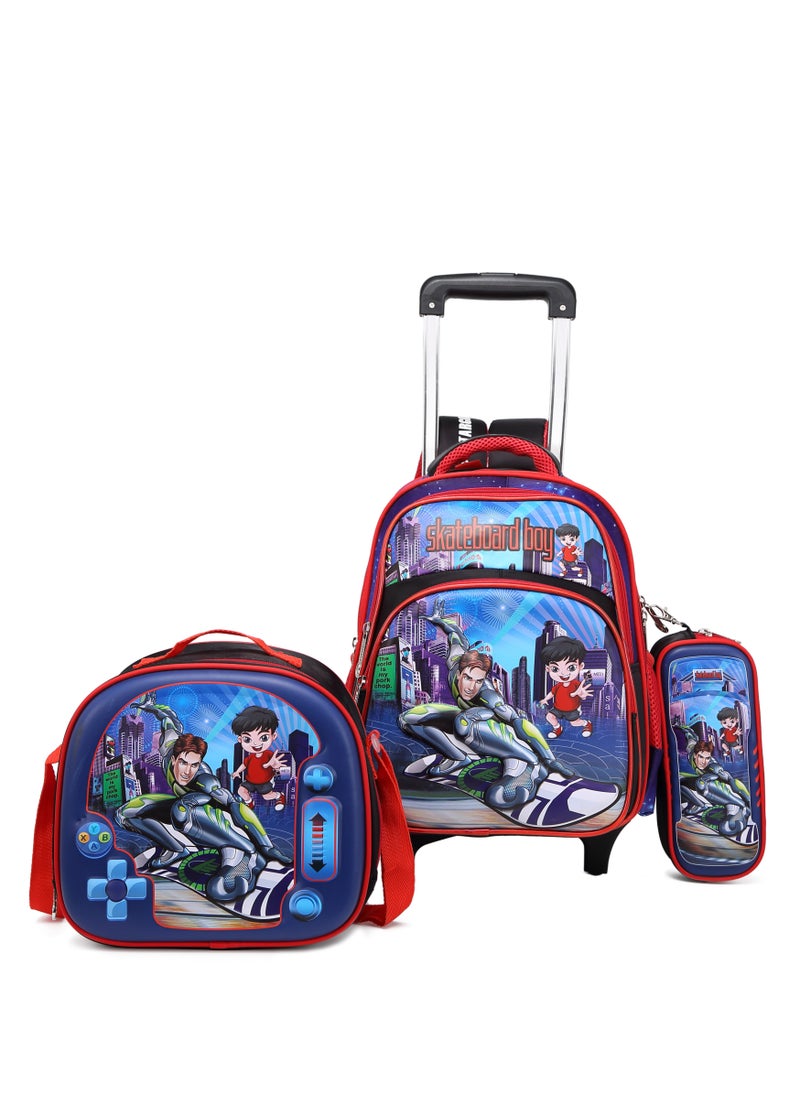 Stargold Baby Backpack 3Pcs For Baby Boys 1 lunch 1 Pencil Box And 1 Bag With Adjustable Strap For School 2 Wheels 14 Inch  - Image 1