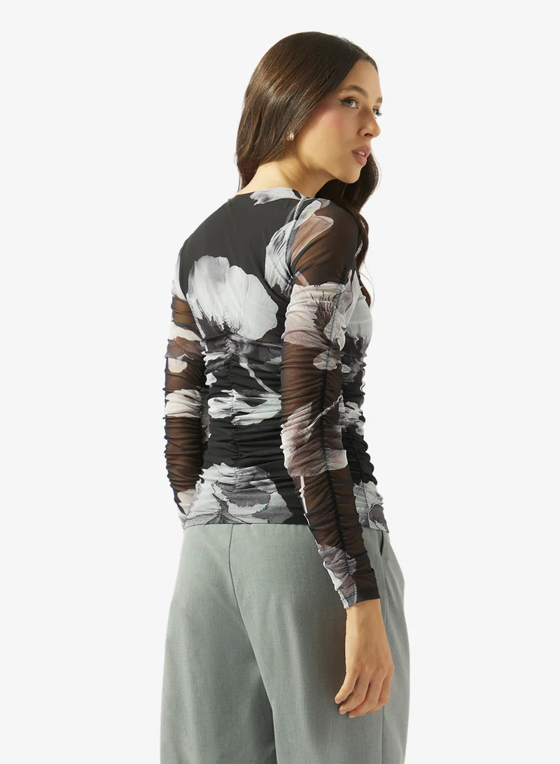 Ted Baker Printed Ruched Long Sleeve Top