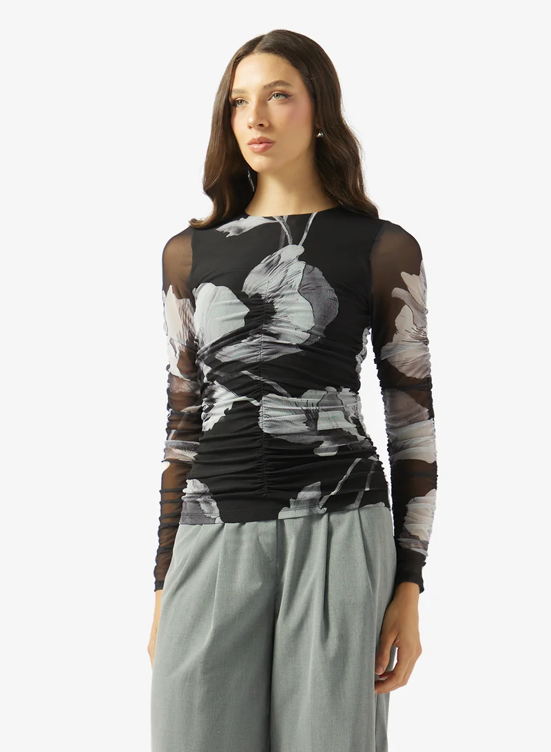 Ted Baker Printed Ruched Long Sleeve Top