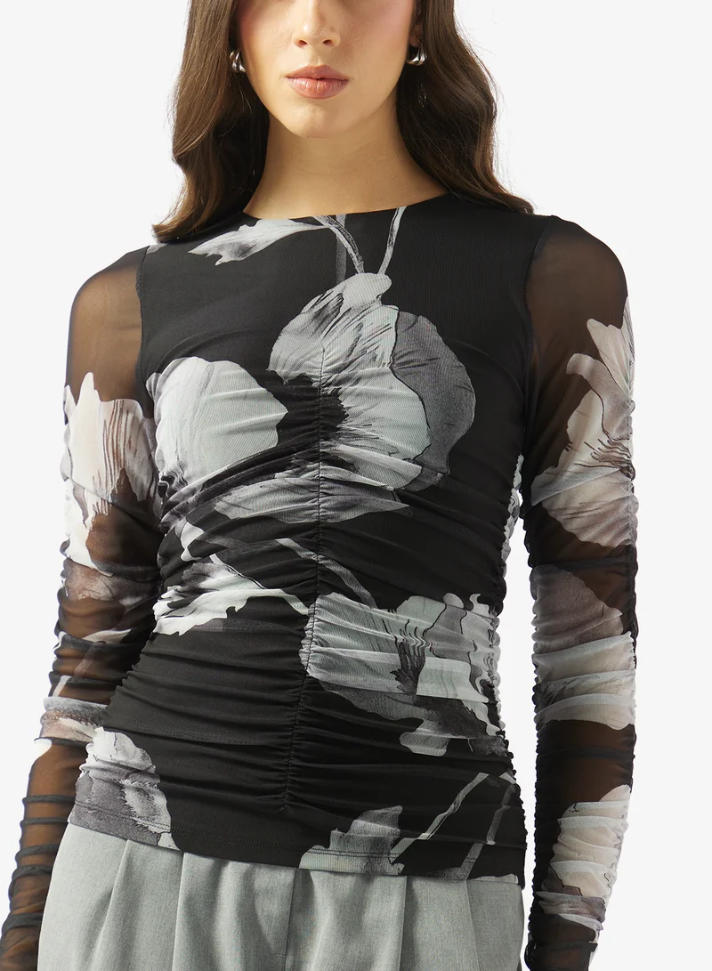 Ted Baker  Printed Ruched Long Sleeve Top for Women | Best Price UAE
