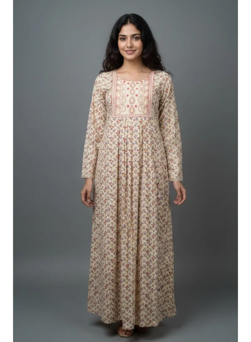 HANA & SARA Classic Arabic Jalabiya for Women – Lightweight Floral Long Dress with Decorative Yoke