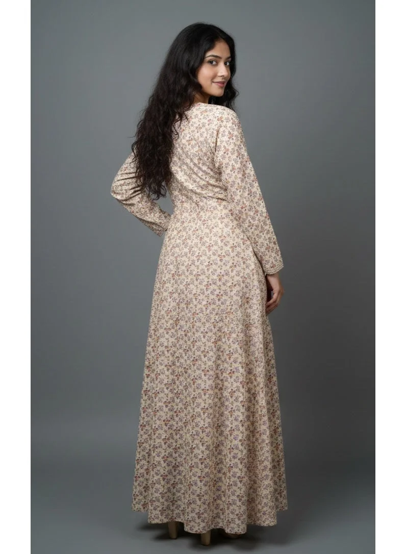 HANA & SARA Classic Arabic Jalabiya for Women – Lightweight Floral Long Dress with Decorative Yoke