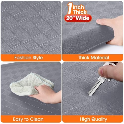 StepRite 1” Thick Kitchen Mats for Floor, Anti Fatigue Kitchen Rugs, Non-Slip,Heavy Duty Water Resistant Kitchen Rug, Standing Desk Mat for Friends, Family, Home, Kitchen, Office (72" x 20", Grey) - Image 4